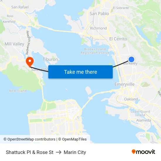Shattuck Pl & Rose St to Marin City map