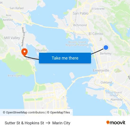 Sutter St & Hopkins St to Marin City map