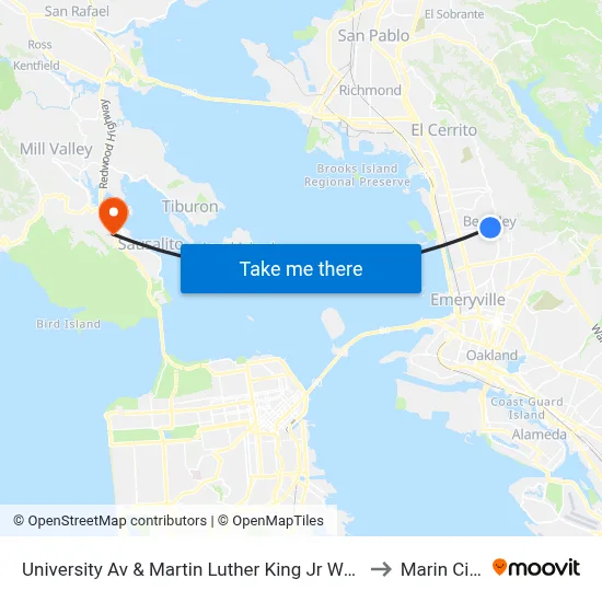 University Av & Martin Luther King Jr Way to Marin City map