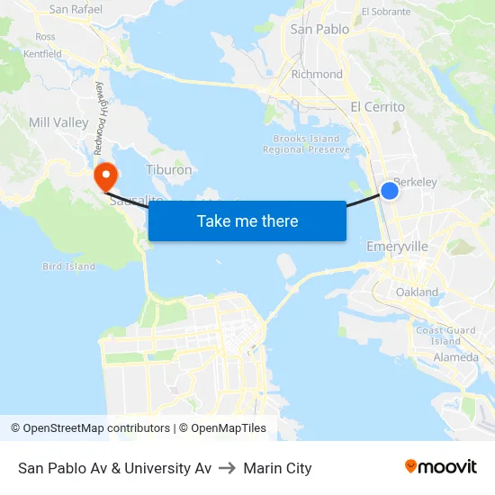 San Pablo Av & University Av to Marin City map