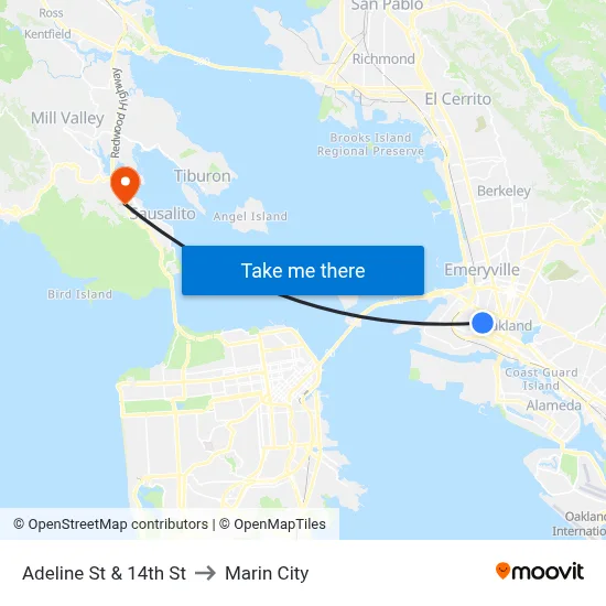 Adeline St & 14th St to Marin City map