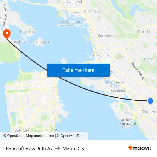 Bancroft Av & 96th Av to Marin City map