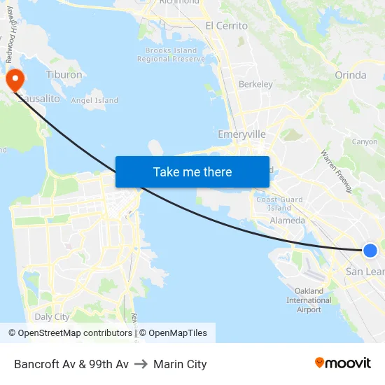 Bancroft Av & 99th Av to Marin City map