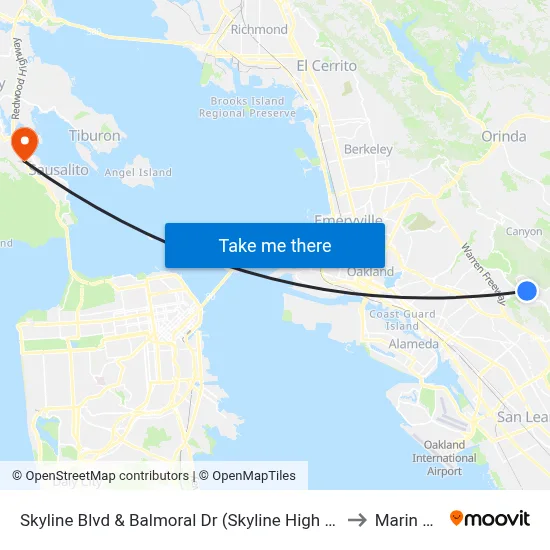 Skyline Blvd & Balmoral Dr (Skyline High School) to Marin City map