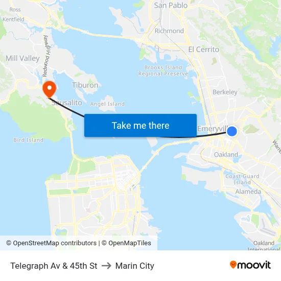 Telegraph Av & 45th St to Marin City map