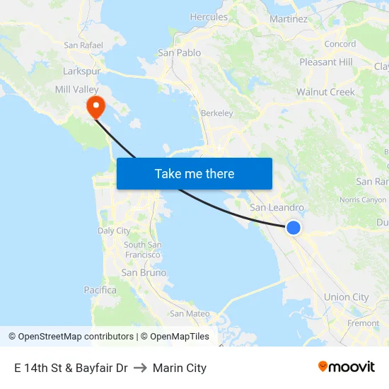 E 14th St & Bayfair Dr to Marin City map