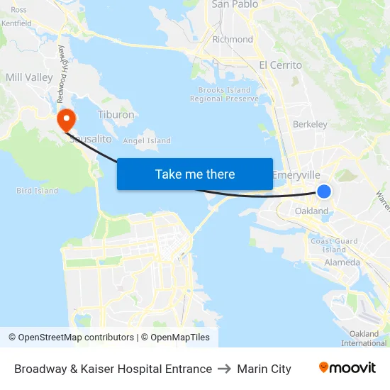 Broadway & Kaiser Hospital Entrance to Marin City map