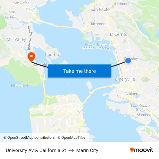University Av & California St to Marin City map