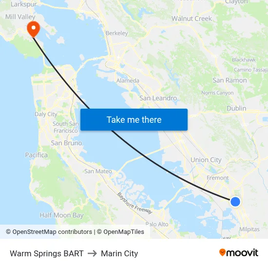 Warm Springs BART to Marin City map