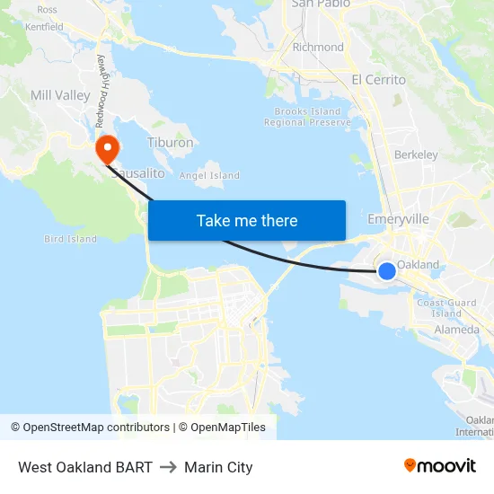 West Oakland BART to Marin City map