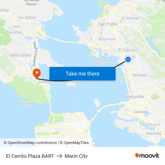 El Cerrito Plaza BART to Marin City map
