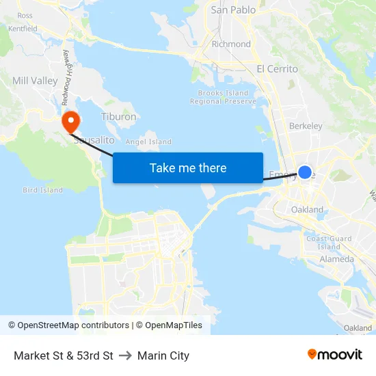 Market St & 53rd St to Marin City map