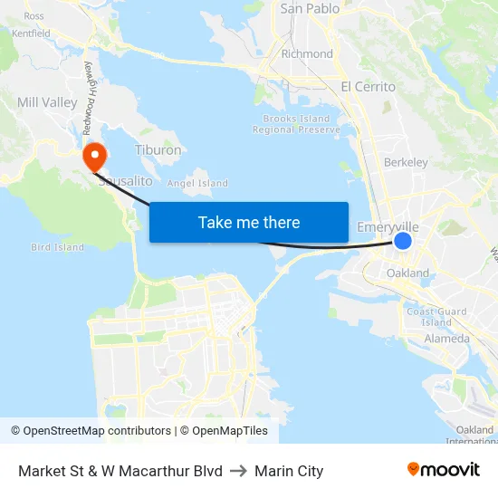 Market St & W Macarthur Blvd to Marin City map
