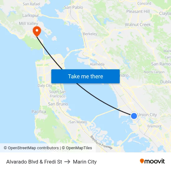 Alvarado Blvd & Fredi St to Marin City map