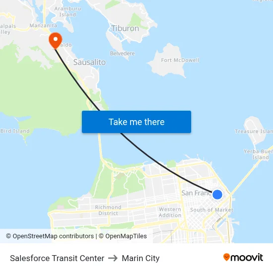 Salesforce Transit Center to Marin City map