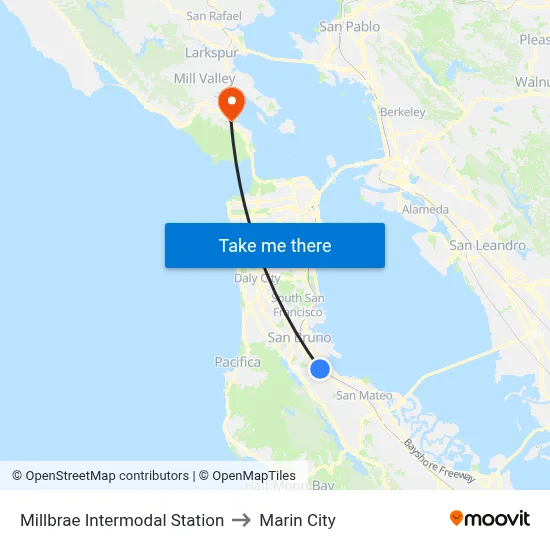 Millbrae Intermodal Station to Marin City map