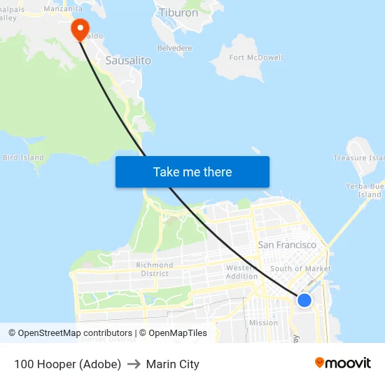 100 Hooper (Adobe) to Marin City map