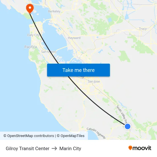 Gilroy Transit Center to Marin City map