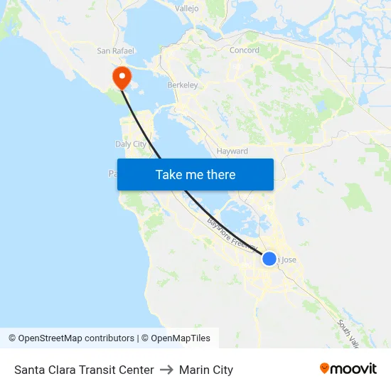 Santa Clara Transit Center to Marin City map