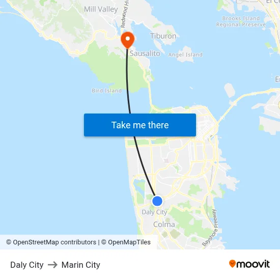 Daly City to Marin City map