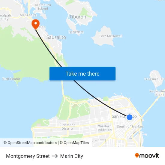 Montgomery Street to Marin City map