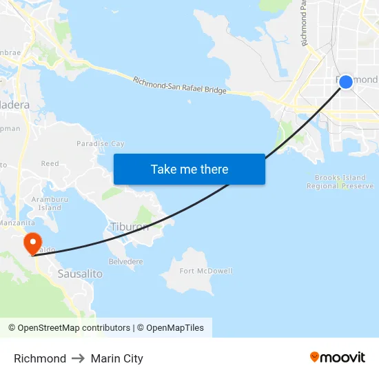 Richmond to Marin City map