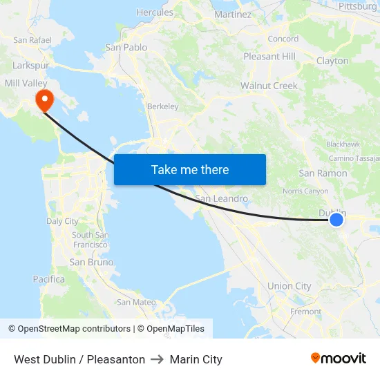 West Dublin / Pleasanton to Marin City map