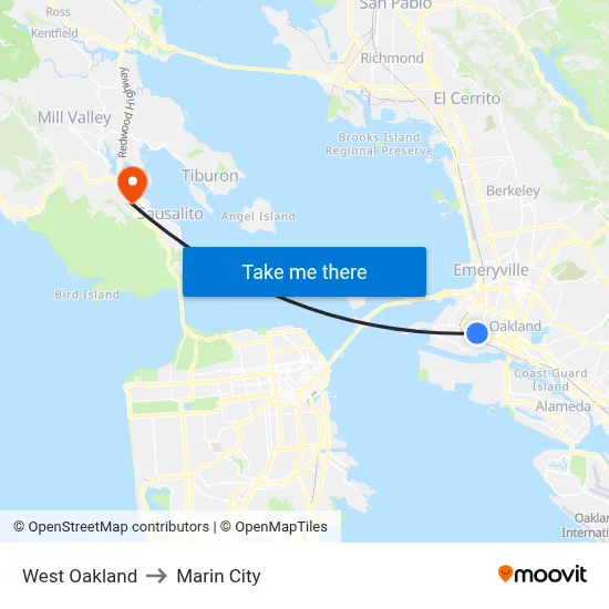 West Oakland to Marin City map
