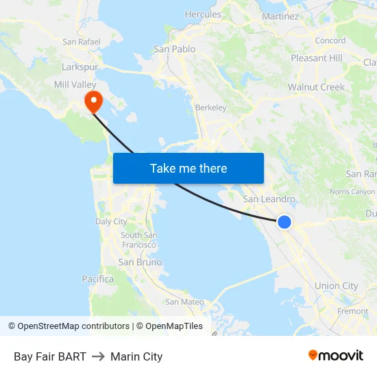 Bay Fair BART to Marin City map