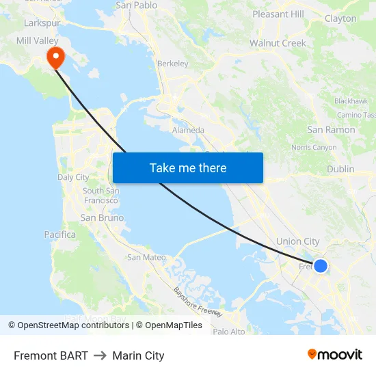 Fremont BART to Marin City map