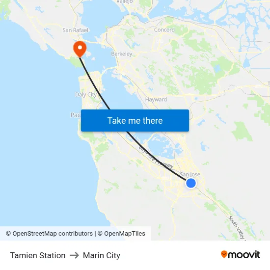 Tamien Station to Marin City map