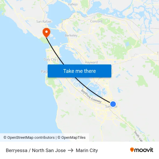 Berryessa / North San Jose to Marin City map