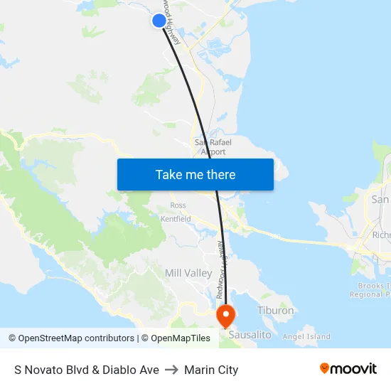 S Novato Blvd & Diablo Ave to Marin City map