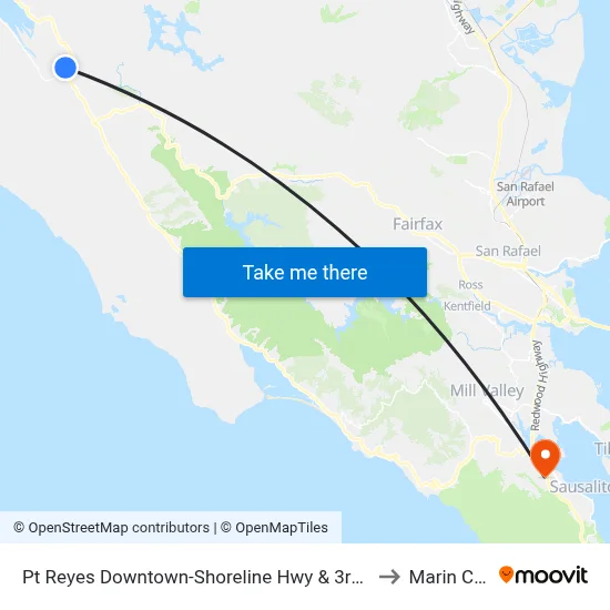 Pt Reyes Downtown-Shoreline Hwy & 3rd St to Marin City map