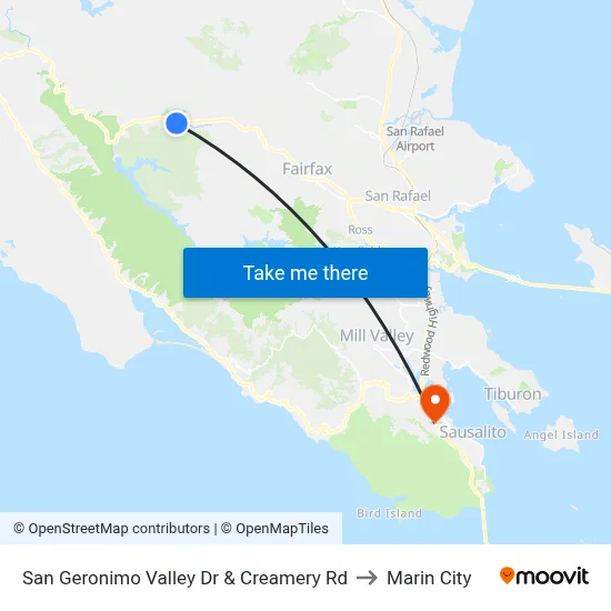 San Geronimo Valley Dr & Creamery Rd to Marin City map