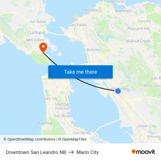 Downtown San Leandro NB to Marin City map