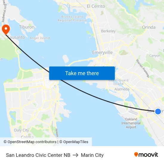 San Leandro Civic Center NB to Marin City map