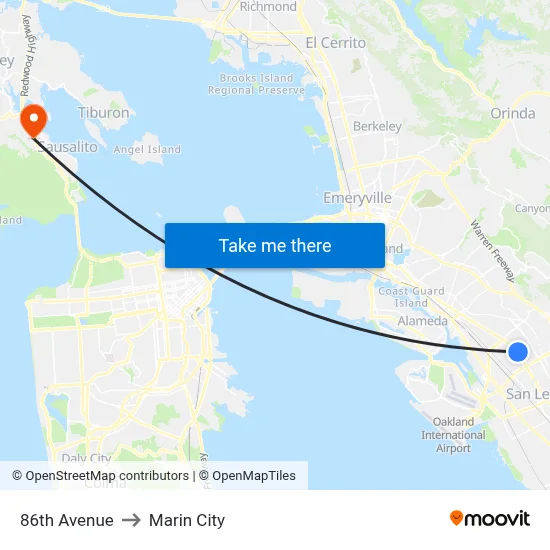 86th Avenue to Marin City map