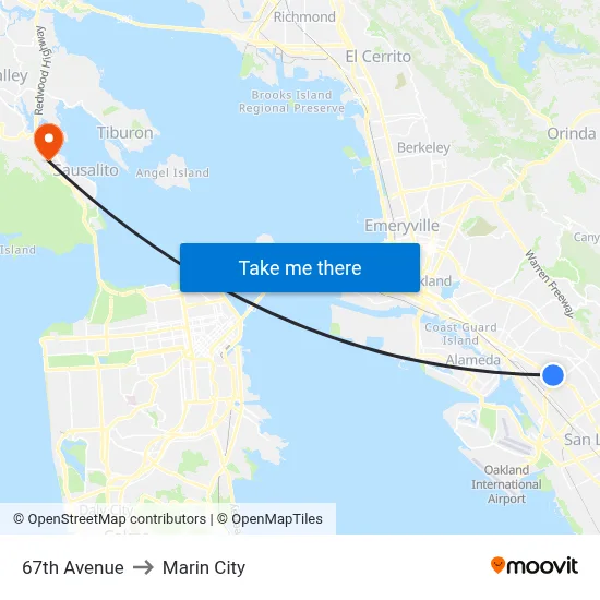 67th Avenue to Marin City map