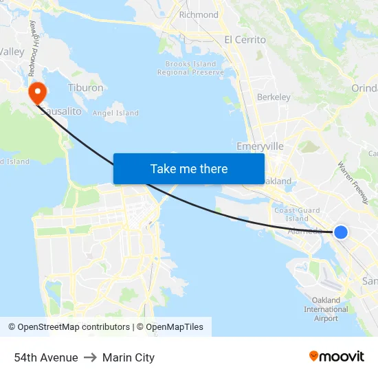 54th Avenue to Marin City map