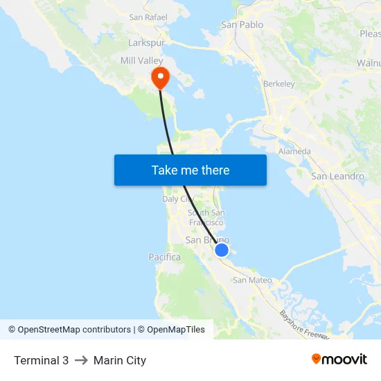 Terminal 3 to Marin City map