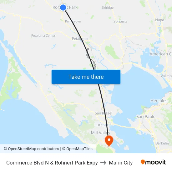 Commerce Blvd N & Rohnert Park Expy to Marin City map