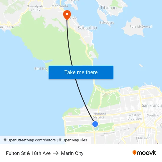 Fulton St & 18th Ave to Marin City map