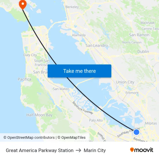 Great America Parkway Station to Marin City map