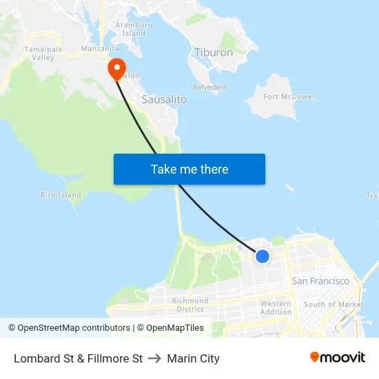 Lombard St & Fillmore St to Marin City map
