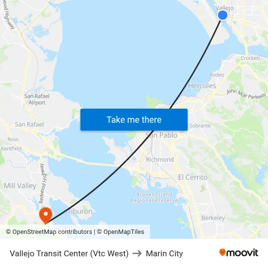 Vallejo Transit Center (Vtc West) to Marin City map