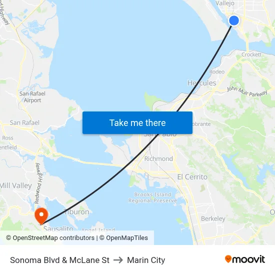 Sonoma Blvd & McLane St to Marin City map