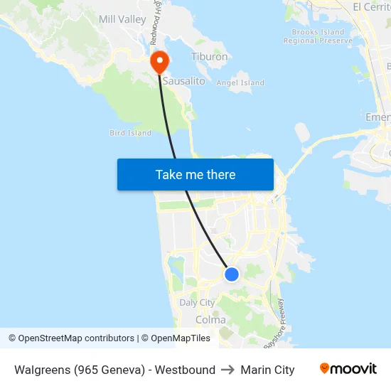 Walgreens (965 Geneva) - Westbound to Marin City map