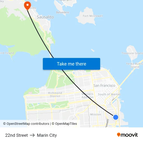 22nd Street to Marin City map