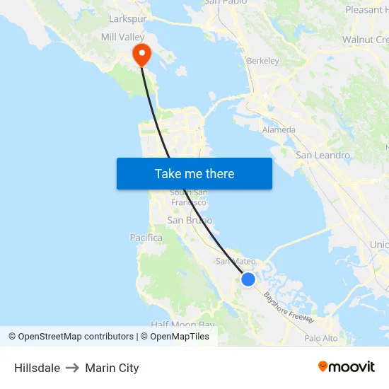 Hillsdale to Marin City map